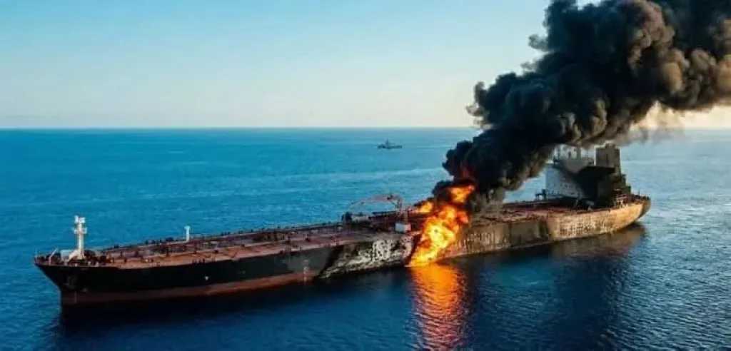 الحرس الثوري الإيراني يعلن اشتعال 3 ناقلات نفط بعد اصطدامها بألغام في هرمز
