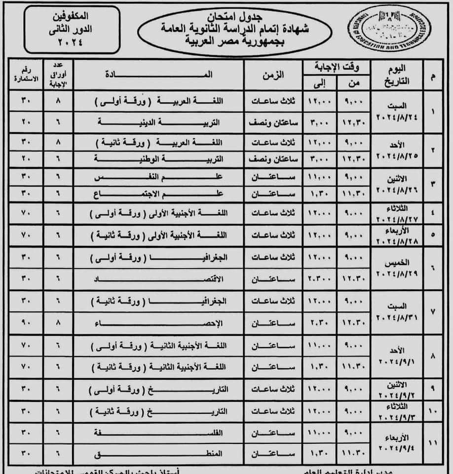 جداول امتحانات 