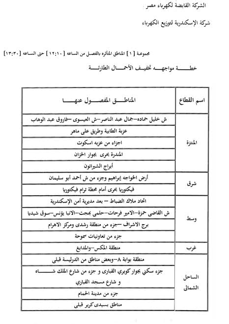 جدول اسكندريه 