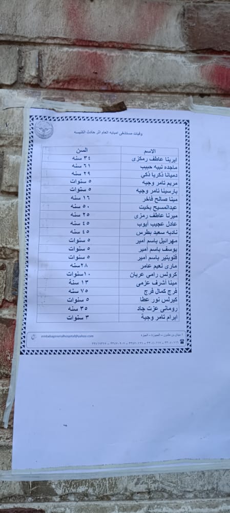  أسماء ضحايا كنيسة أبو سيفين